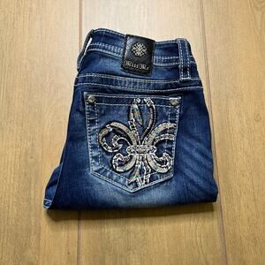Miss Me Skinny Jeans Women 28 Mid Rise Fleur De Lis Embellished Stretch Y2K
